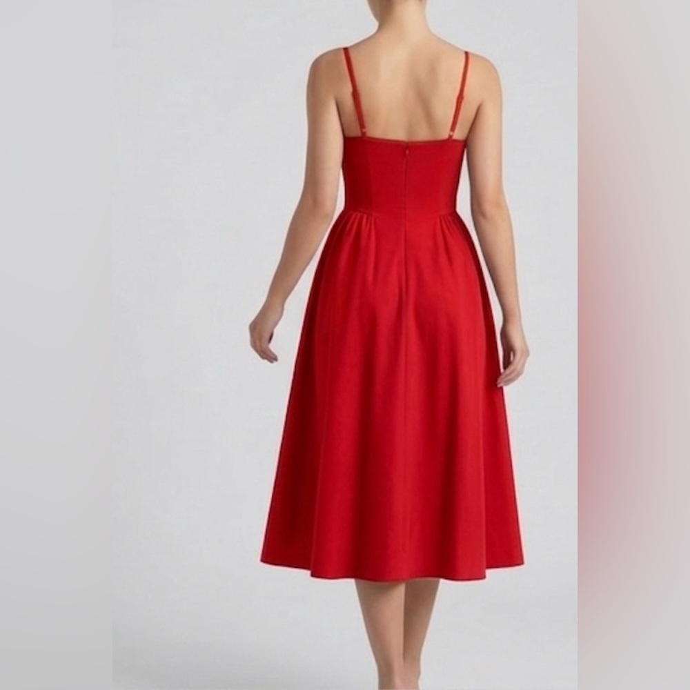 Elegant Corset-Style Midi Dress in Red - Picture 7 of 8